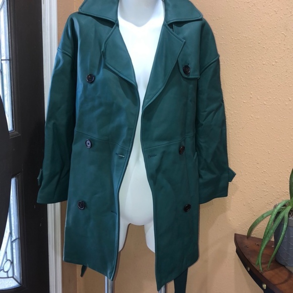 Forest Green Trench Coat - Classic Women's Outerwear - Picture 2 of 4
